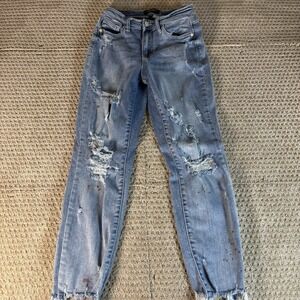 Judy Blue Boyfriend Jeans Womens Size 0/24 Blue Light Wash Destroyed Denim Paint